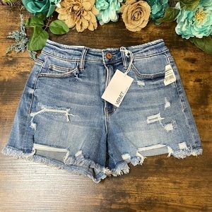 Vervet Women's Blue Stretch Zippered Pocketed Frayed Ripped High Waiste Shorts